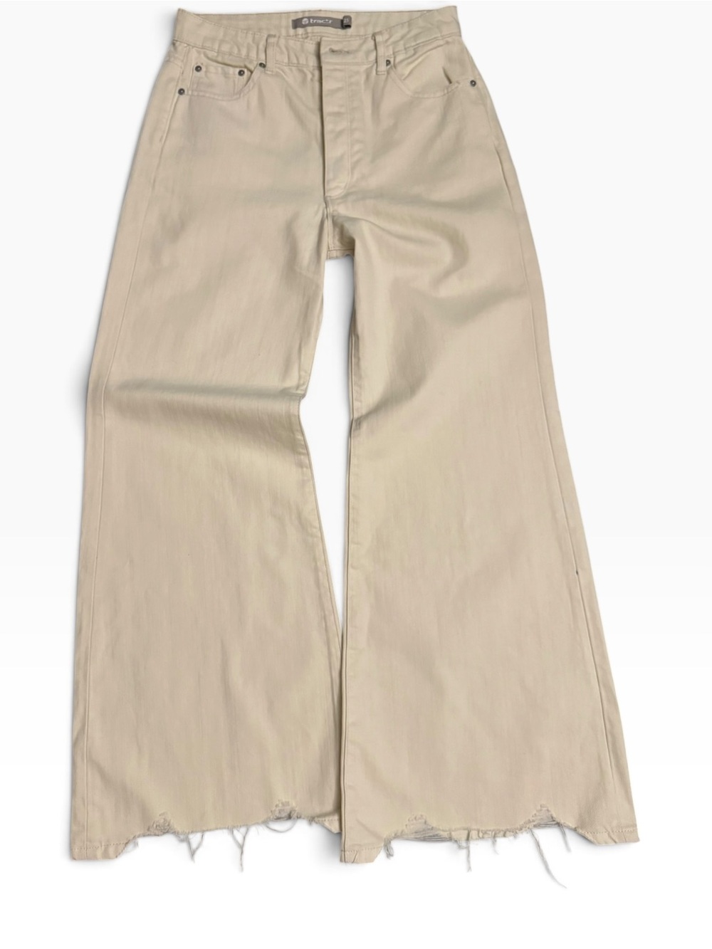 Tractr Size 25 White Wide Leg Jeans Raw Distressed Frayed Hem High Rise